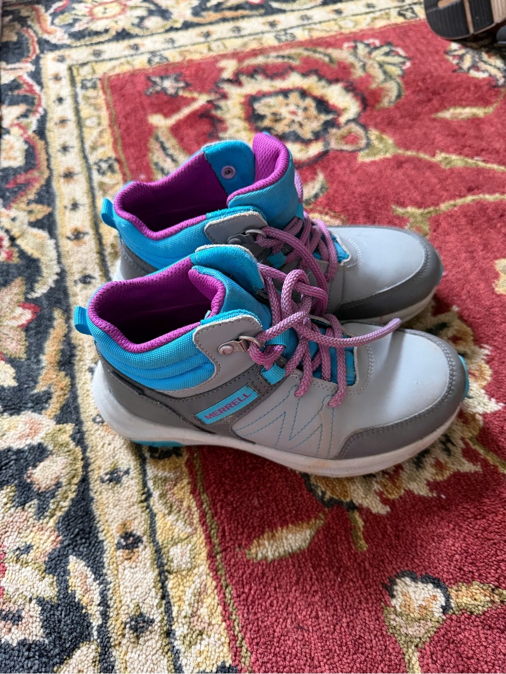 Merrell Kids Gray Teal Purple Accent Hiking Boots